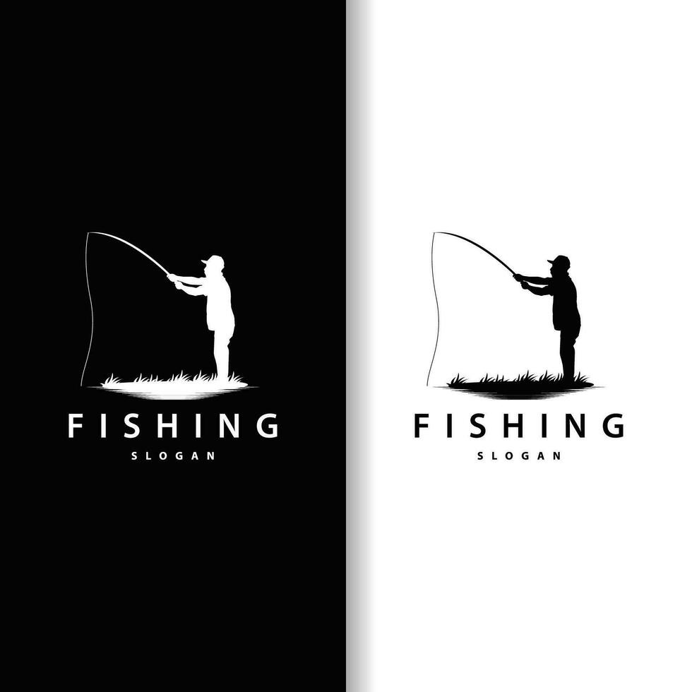 Angler Fishing Logo, Simple Outdoor Fishing Man Silhouette Template Design vector