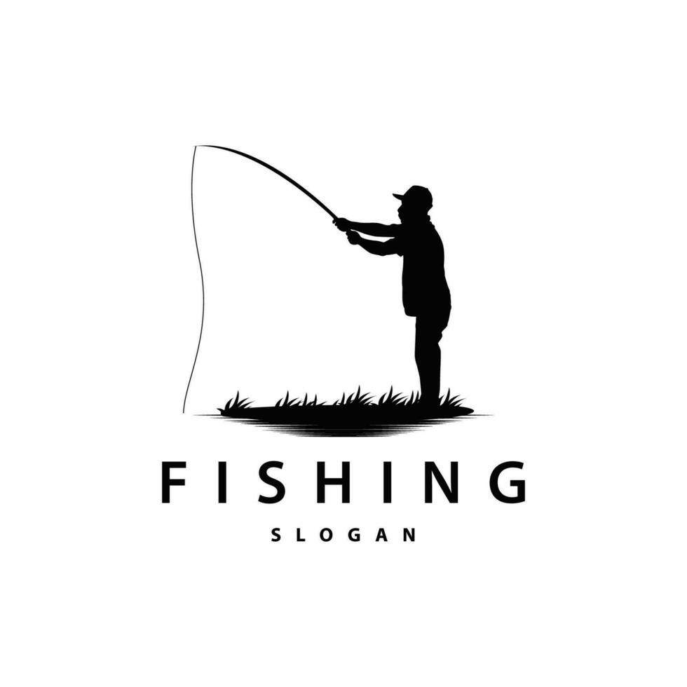 Angler Fishing Logo, Simple Outdoor Fishing Man Silhouette Template Design vector