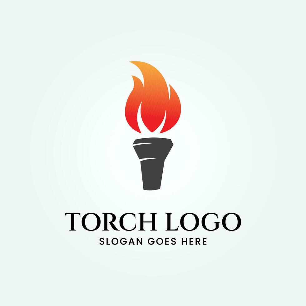 diseño de ilustración vectorial del logotipo de la antorcha de fuego, logotipo de arte de línea minimalista vector