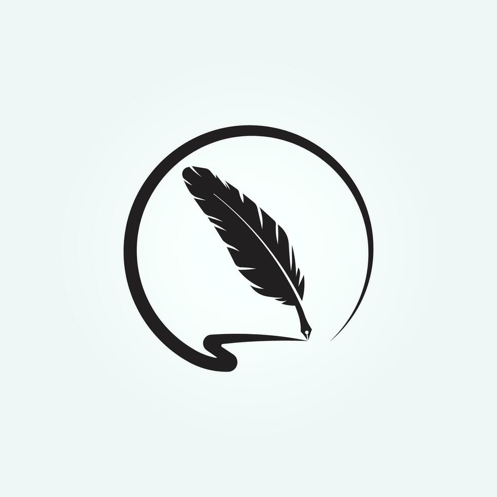 Feather pen logo vector icon design, classic stationery illustration
