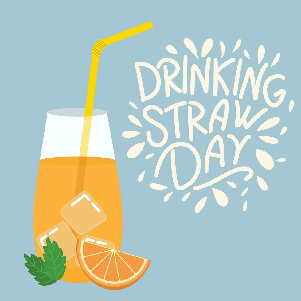 Drinking straw day banner. Handwriting square banner Drinking straw day calligraphy lettering. Hand drawn vector art.