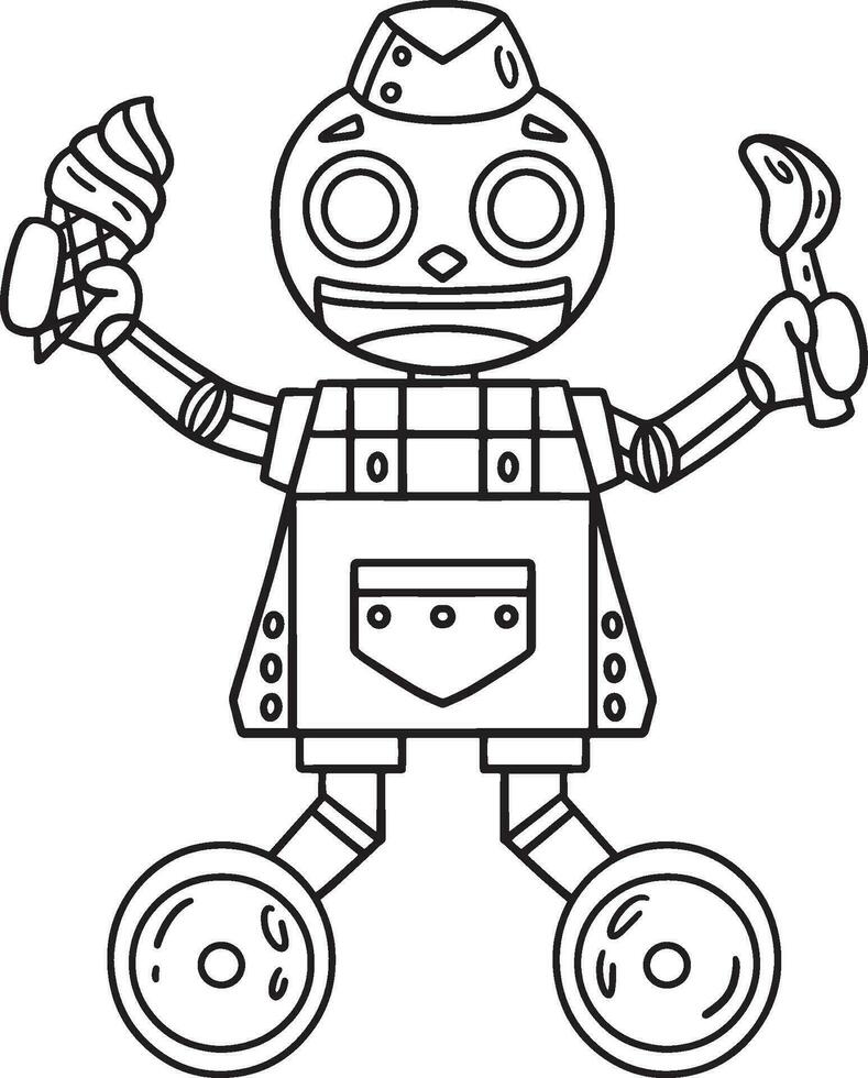 Robot Ice Cream Vendor Isolated Coloring Page vector