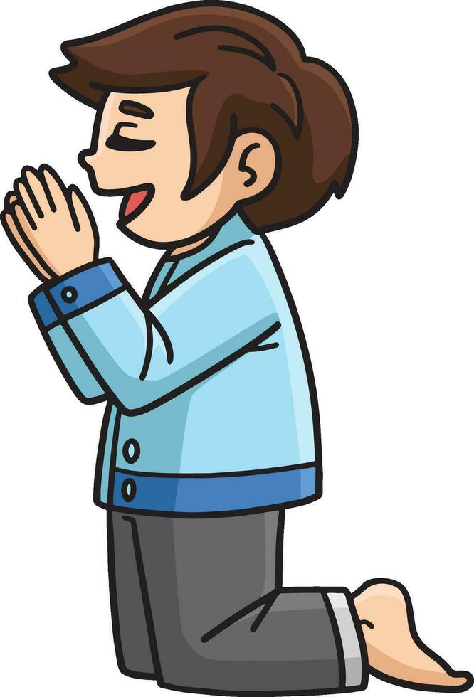 Christian Praying Child Cartoon Colored Clipart vector