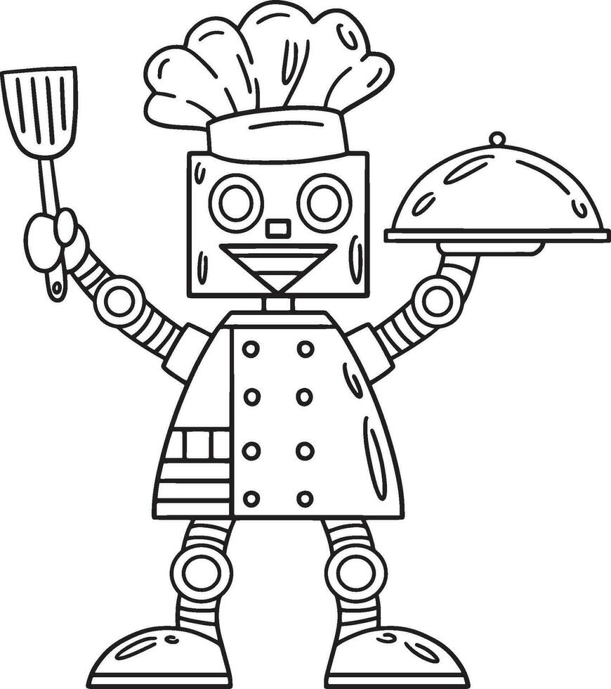 Robot Chef Isolated Coloring Page for Kids vector