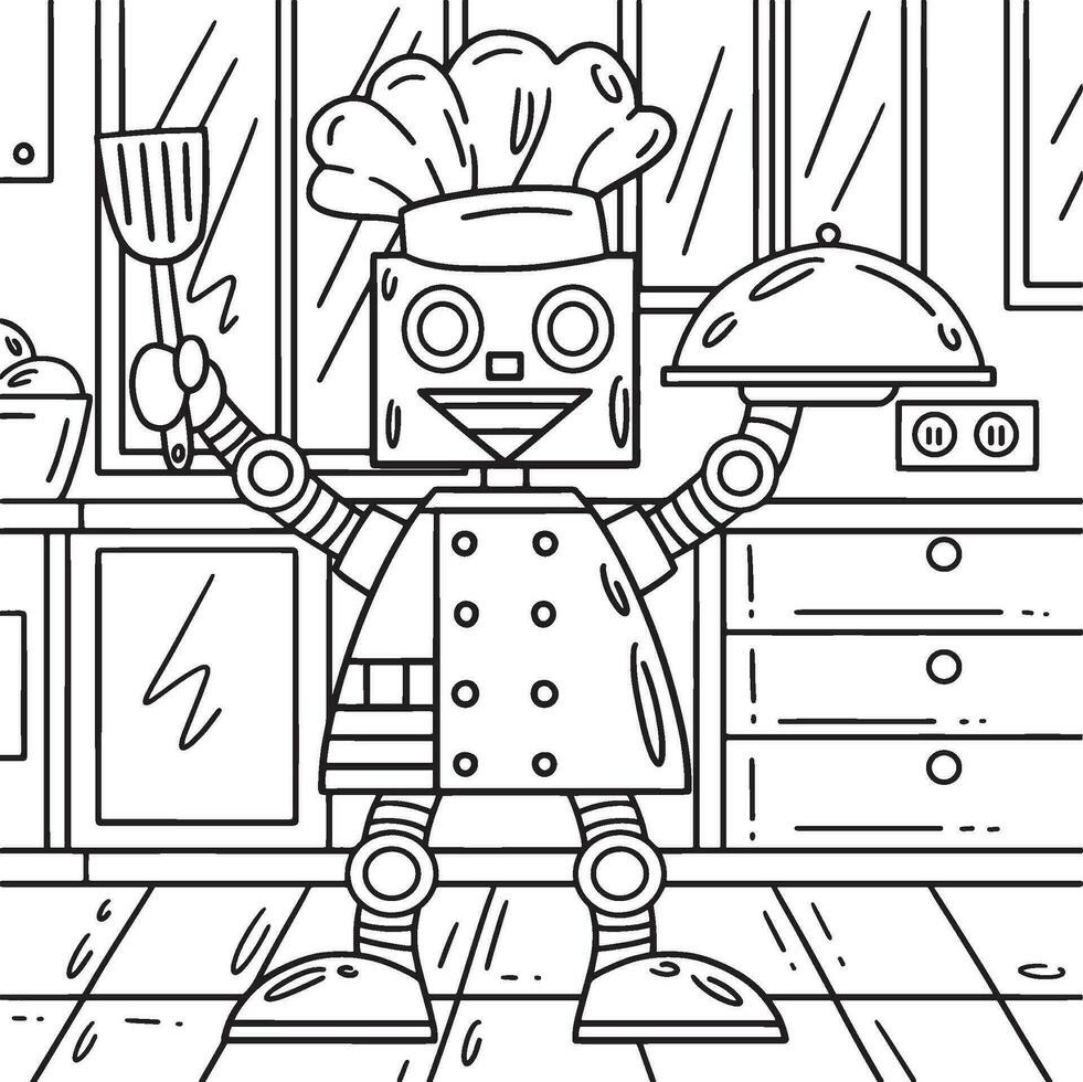 Robot Chef Coloring Page for Kids vector