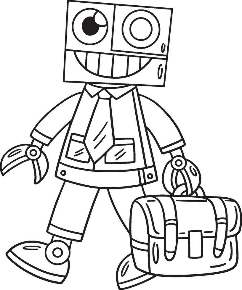 Robot in a Suit and Briefcase Isolated Coloring vector