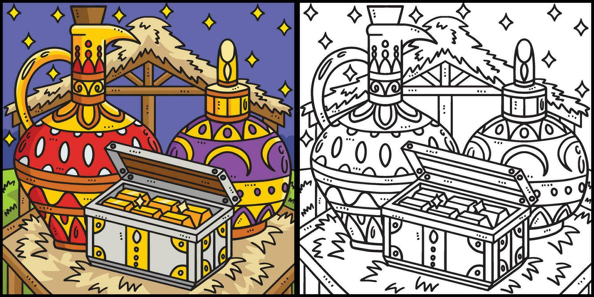 Christian Gifts of the Magi Coloring Illustration vector