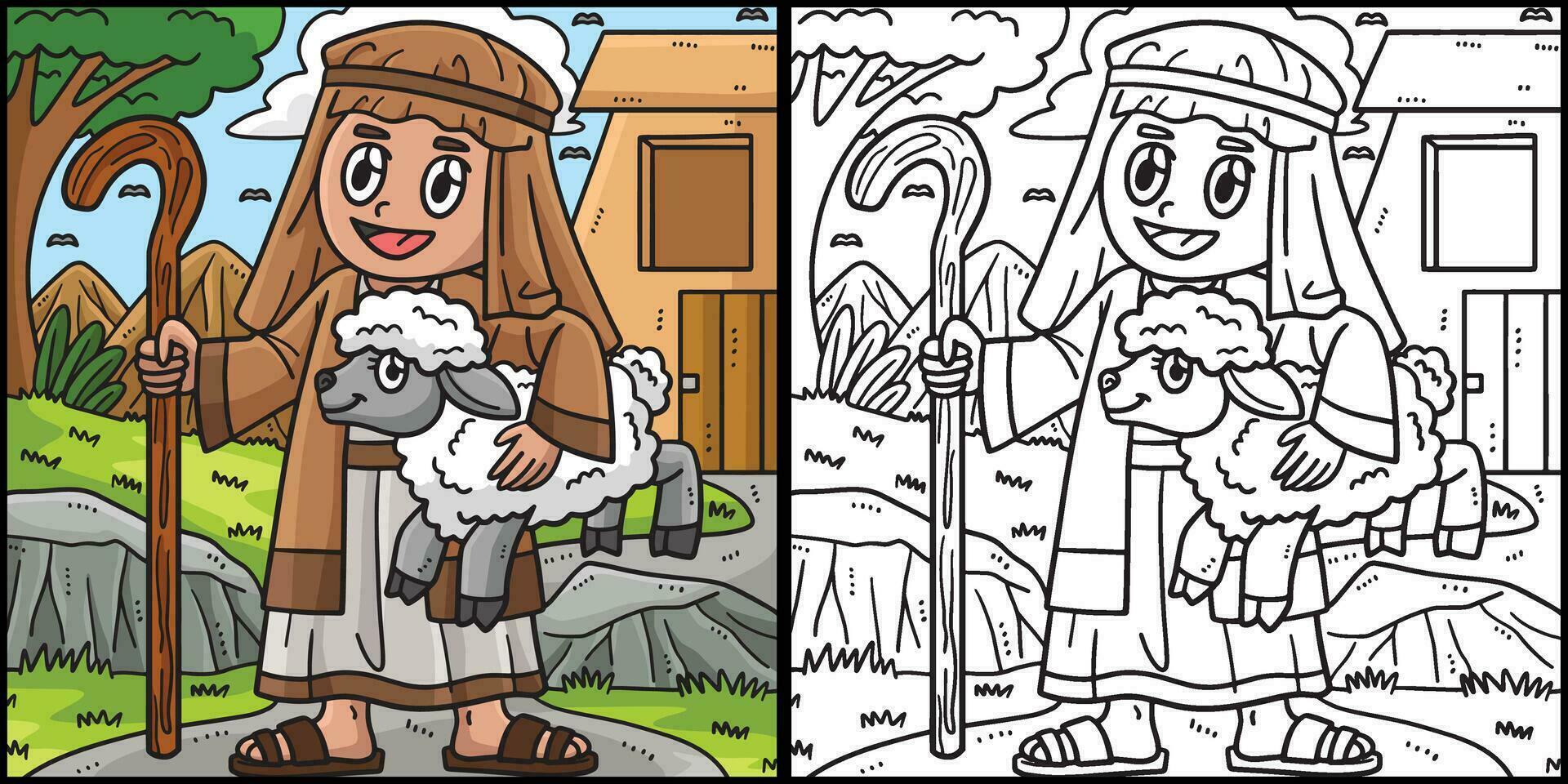 Christian Shepherd Sheep Coloring Illustration vector
