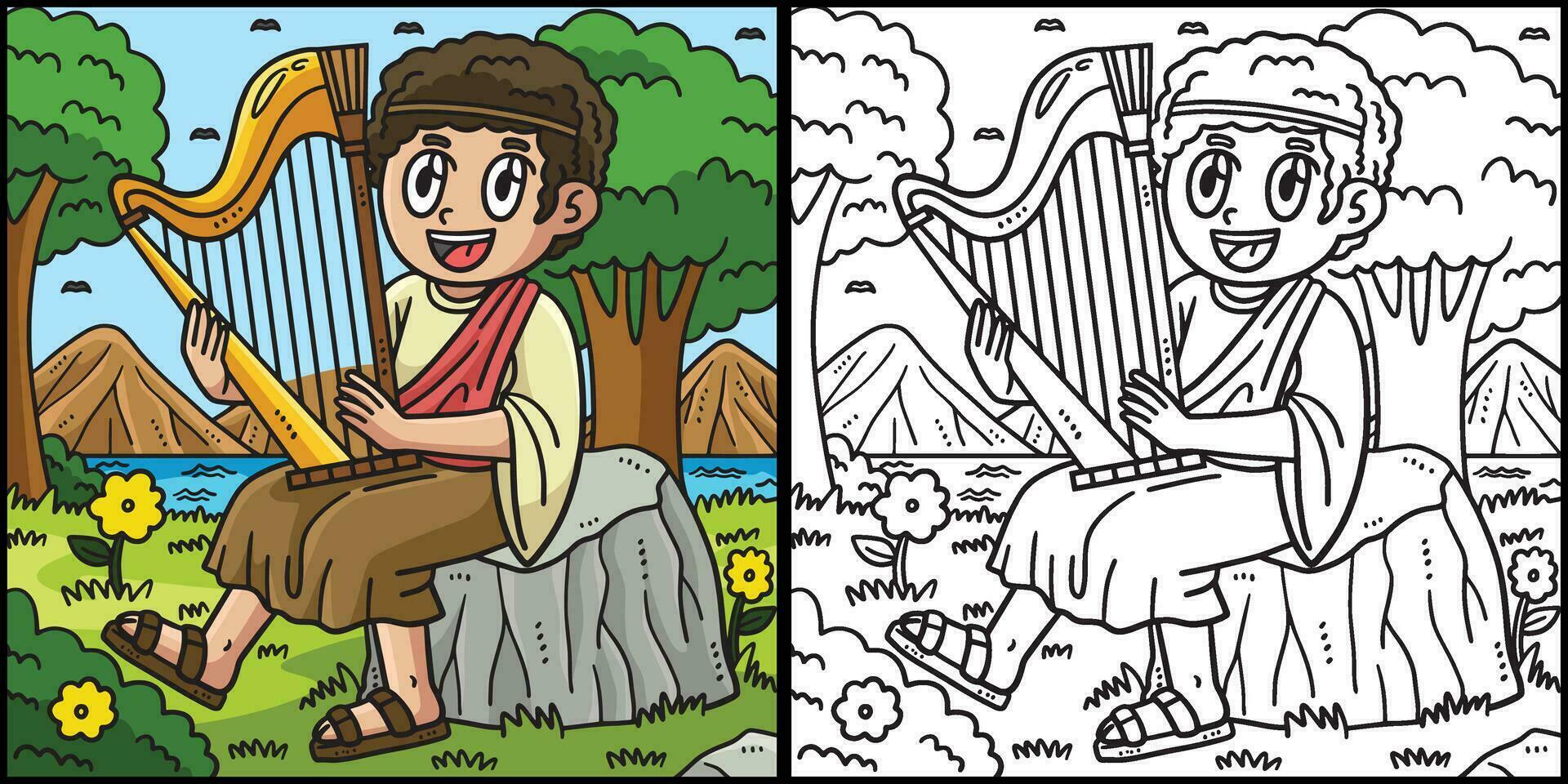 cristiano david jugando el arpa ilustración vector