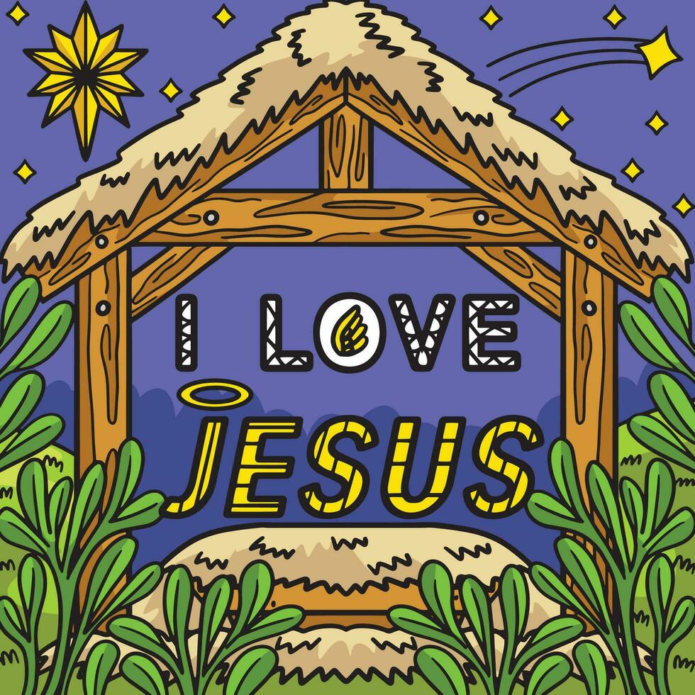 Christian I Love Jesus Colored Cartoon vector