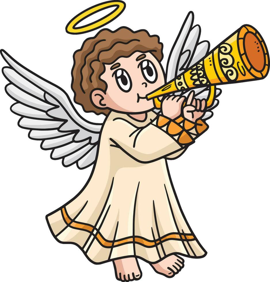 Christian Angel Blowing Trumpet Cartoon Clipart vector