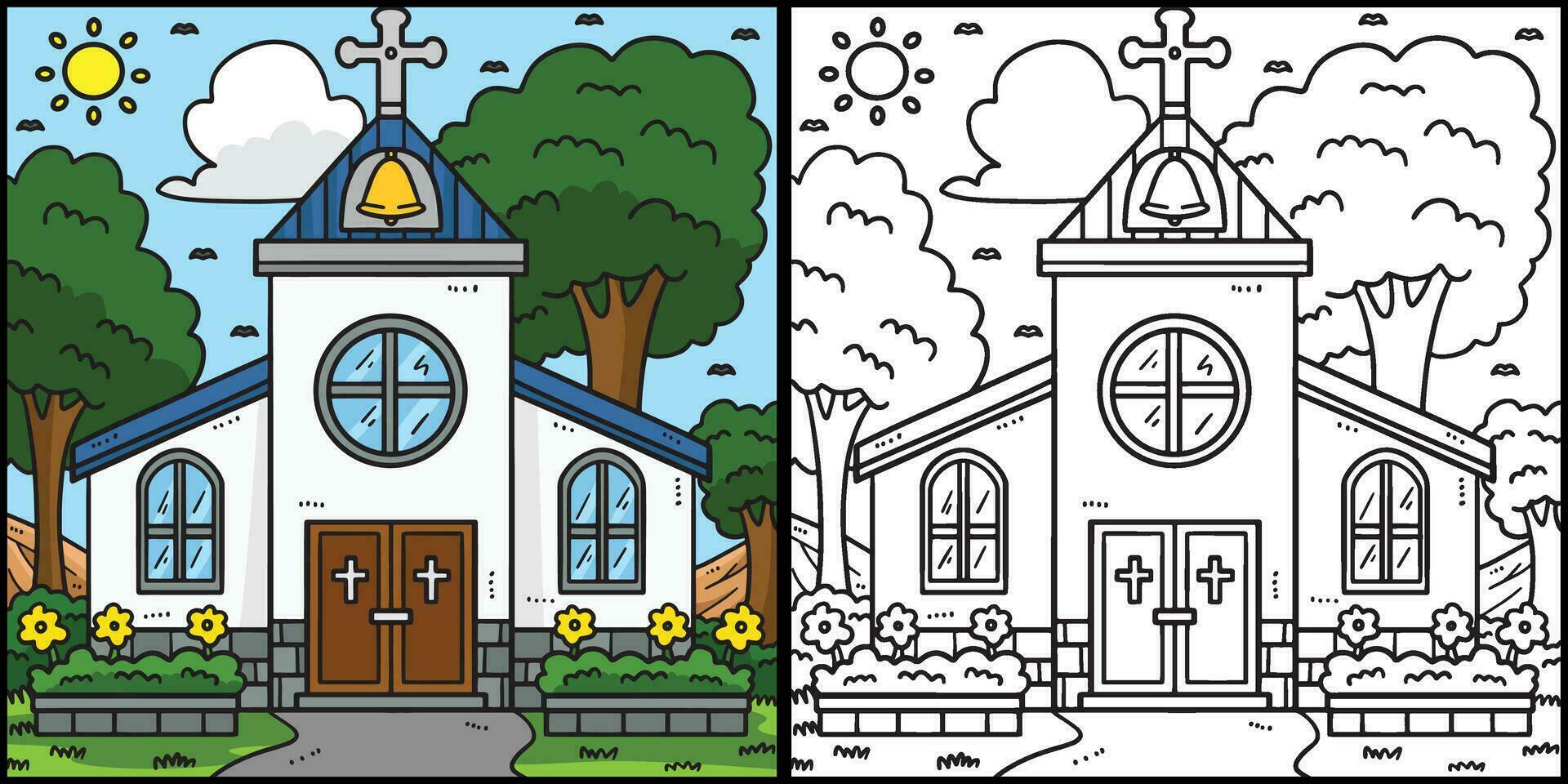 Christian Church Coloring Colored Illustration vector
