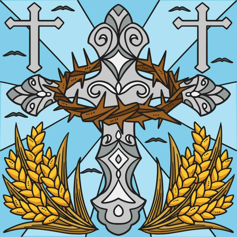 Christian Cross with a Crown of Thorns Colored vector