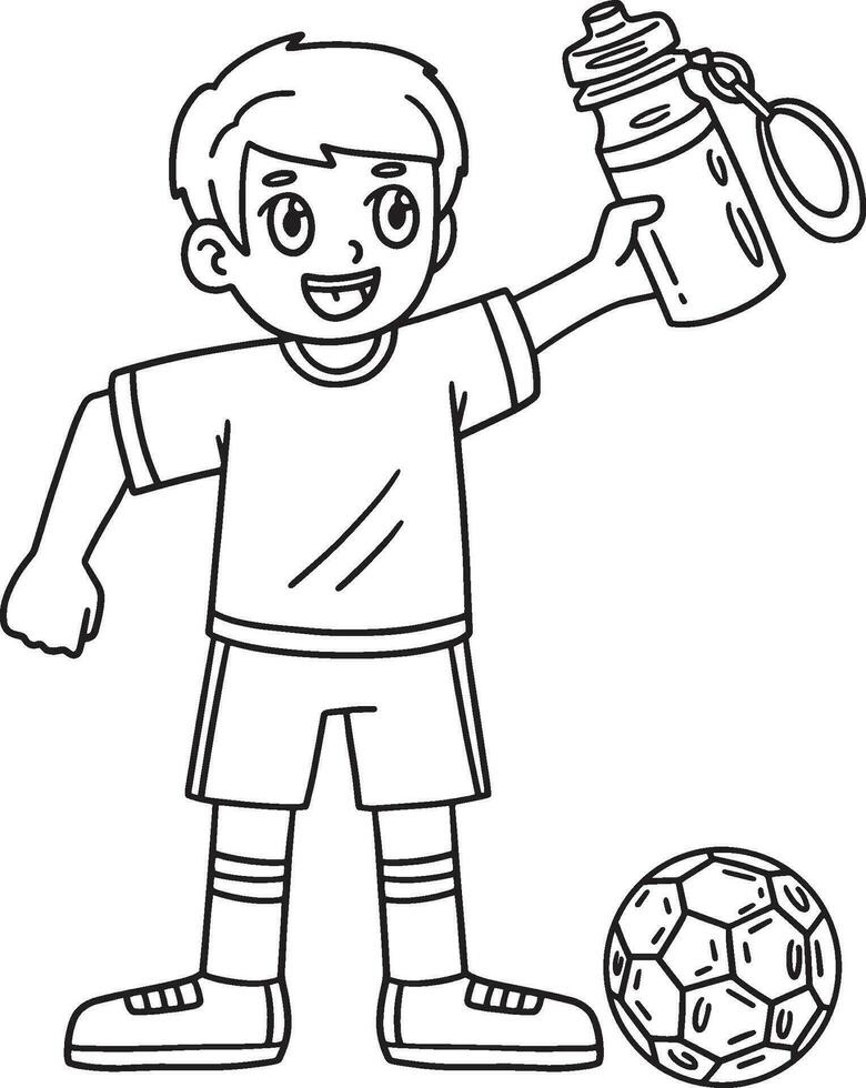 Soccer Boy with Water Bottle Isolated Coloring vector