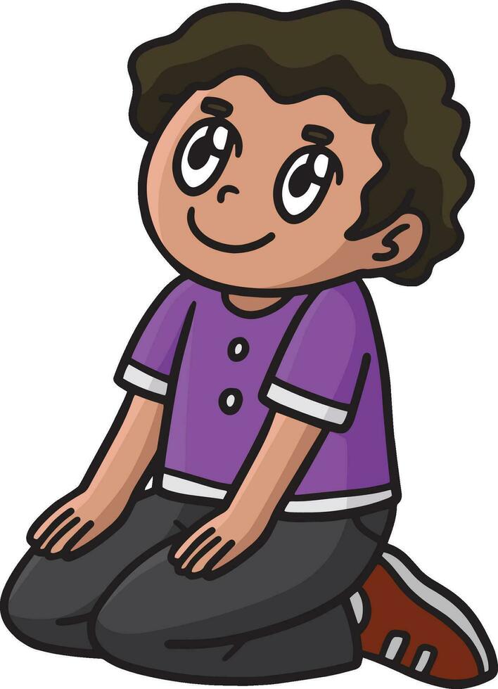 Happy Christian Boy Kneeling Cartoon Clipart vector