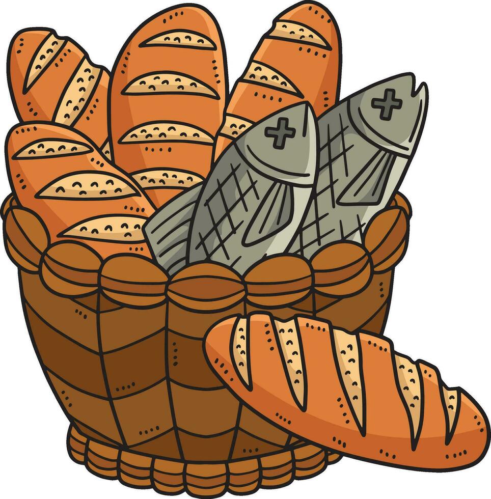 cristiano cinco panes y dos pescado dibujos animados clipart vector