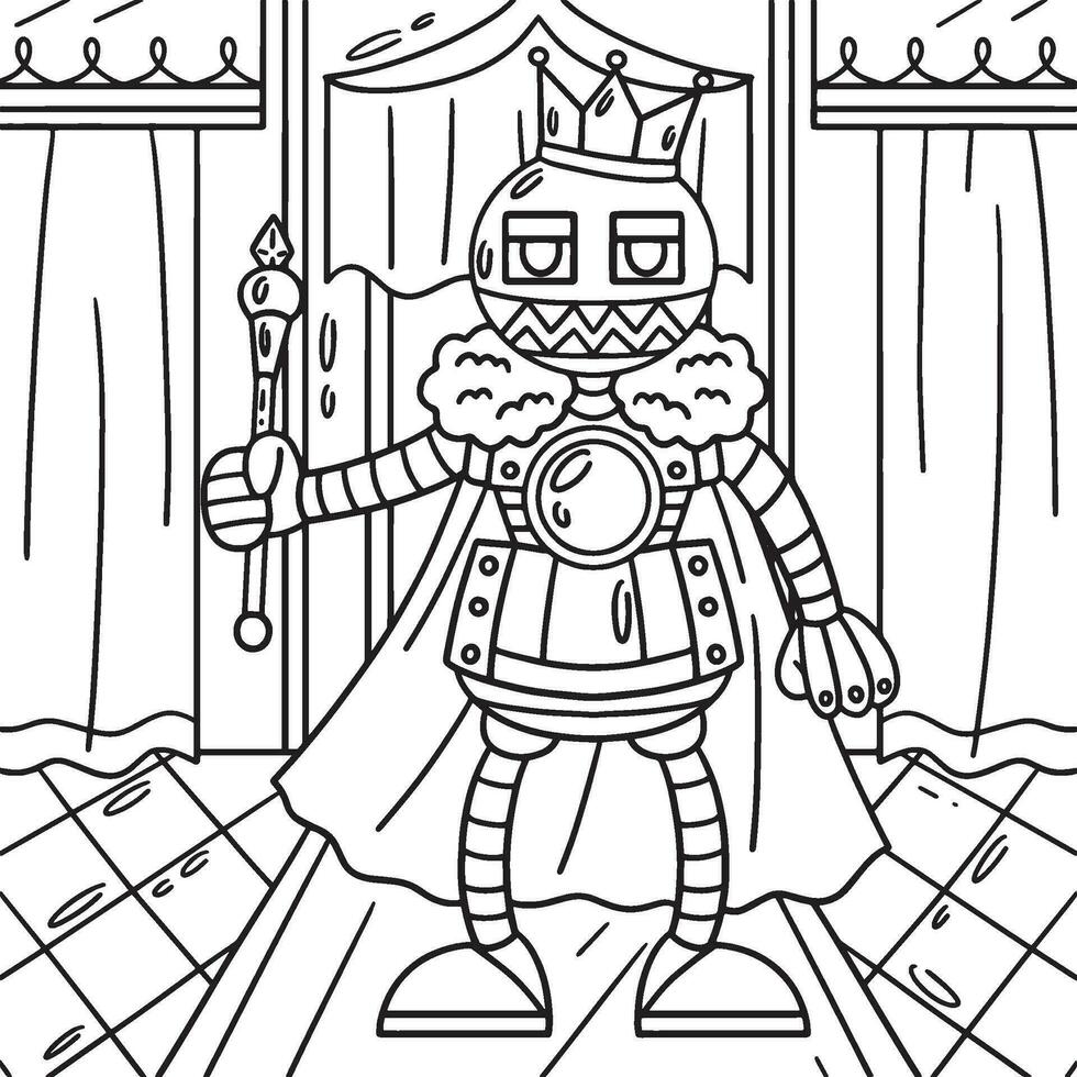 Robot with a Crown and Scepter Coloring Page vector