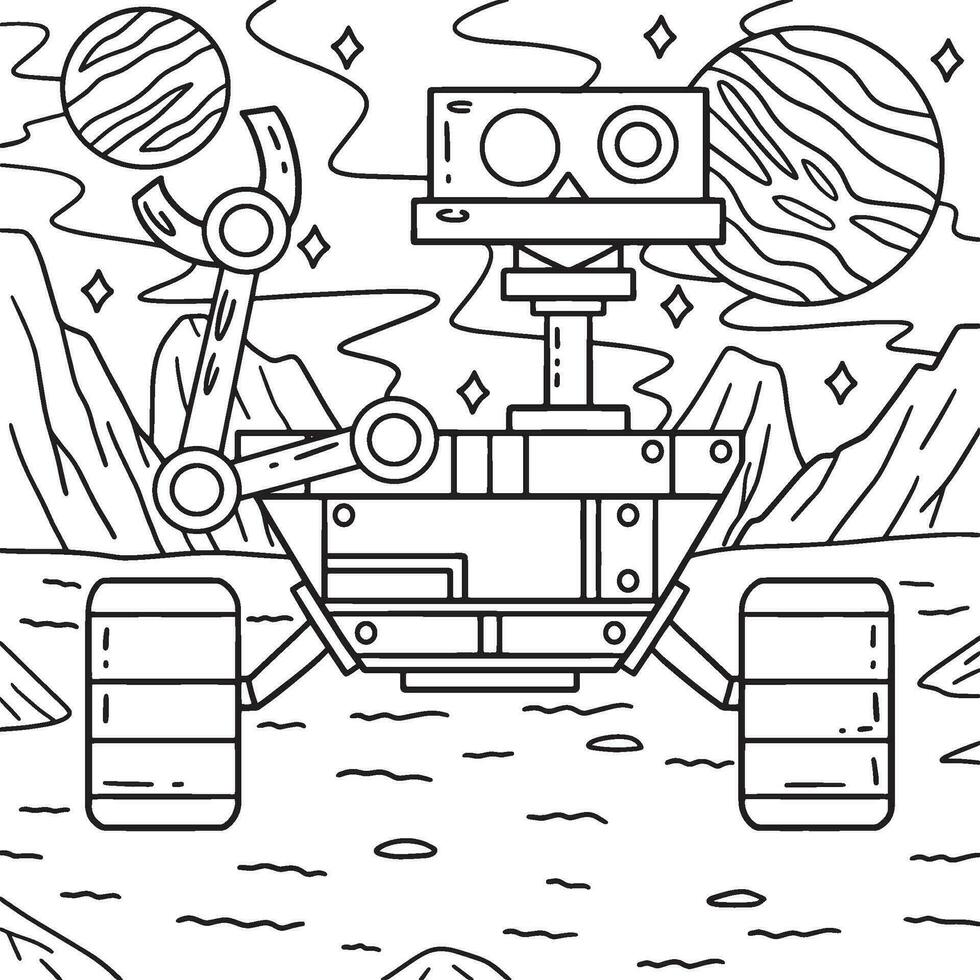 Rover Robot Coloring Page for Kids vector