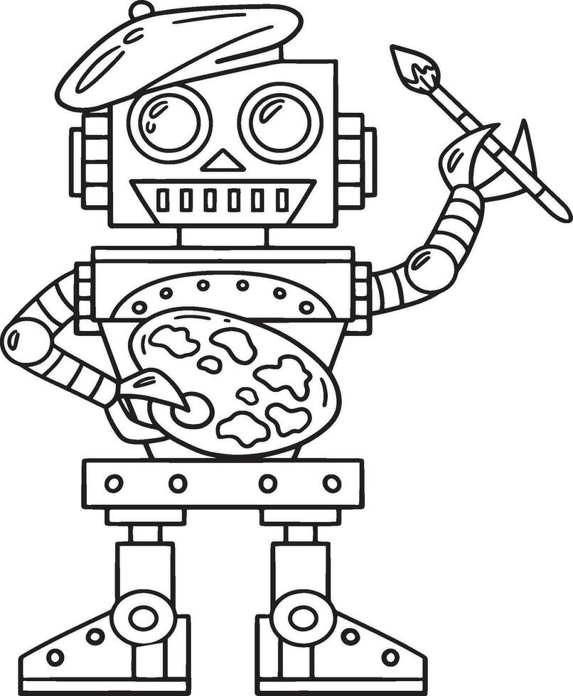 Robot Painter Isolated Coloring Page for Kids vector