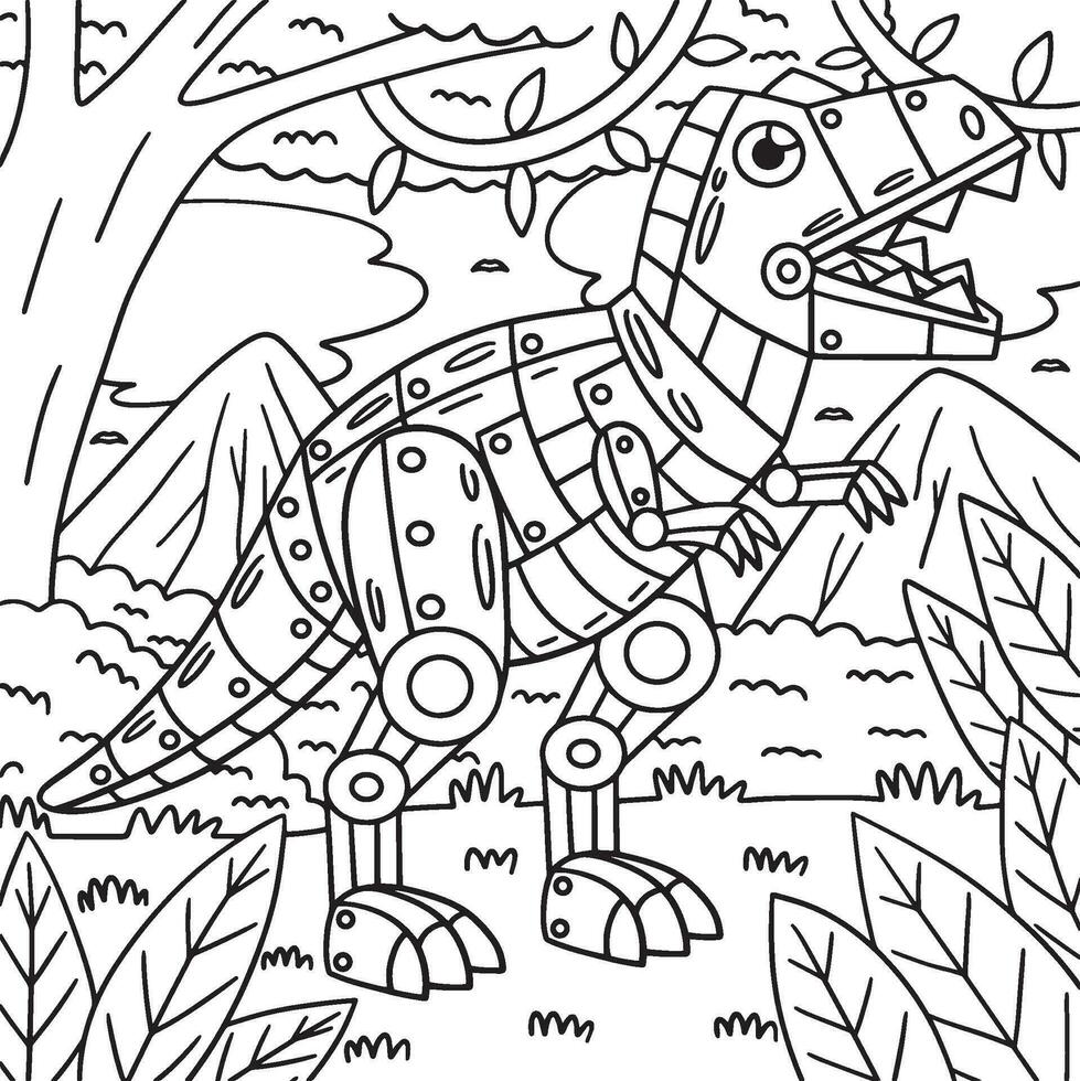 Robot T Rex Coloring Page for Kids vector