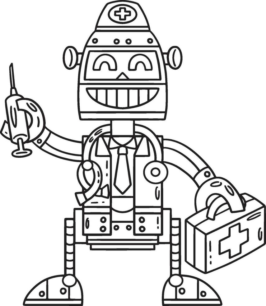 Robot Doctor Isolated Coloring Page for Kids vector