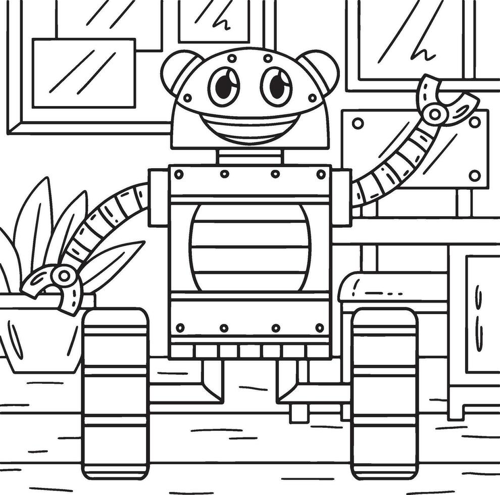 Robot with Wheels Coloring Page for Kids vector