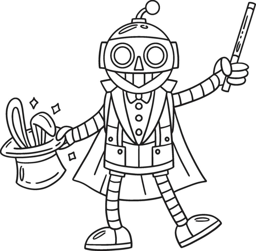 Robot Magician Isolated Coloring Page for Kids vector