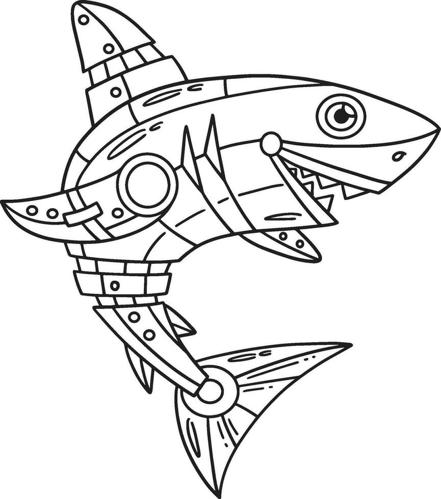 Robot Shark Isolated Coloring Page for Kids vector