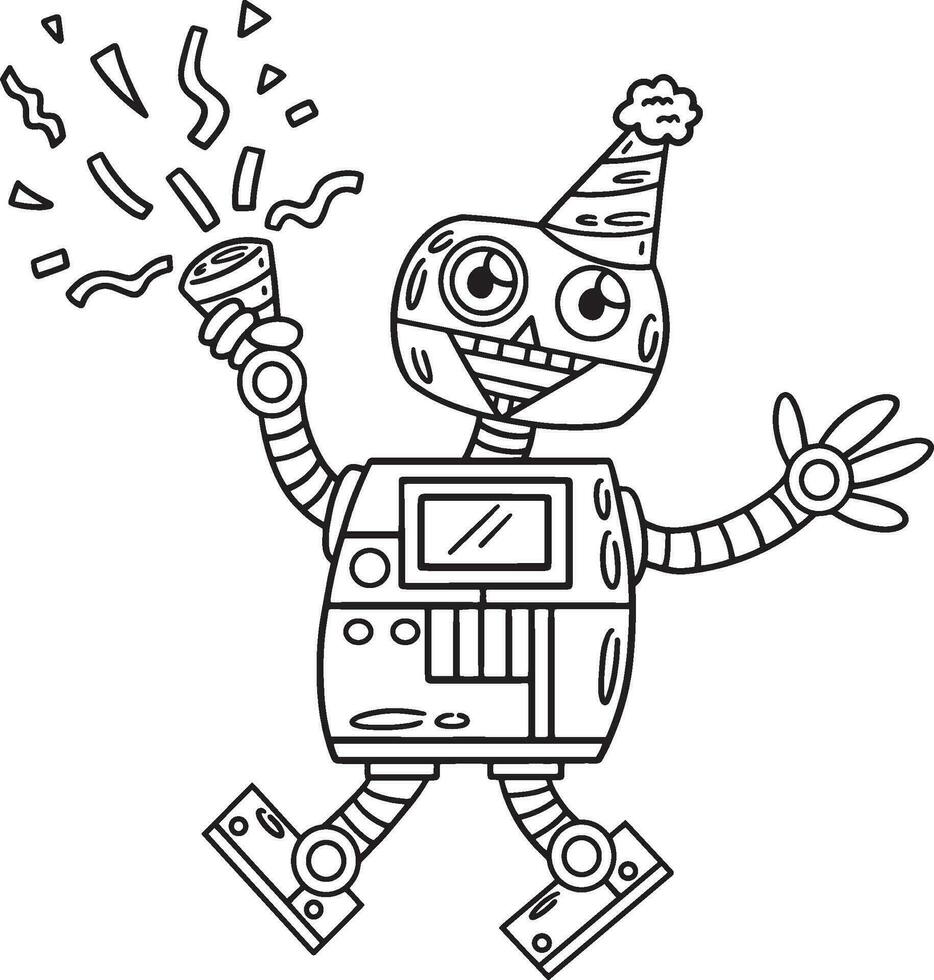 Robot with a Party Hat and Confetti Isolated vector