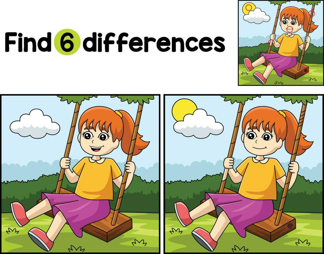 Girl On A Swing Find The Differences vector