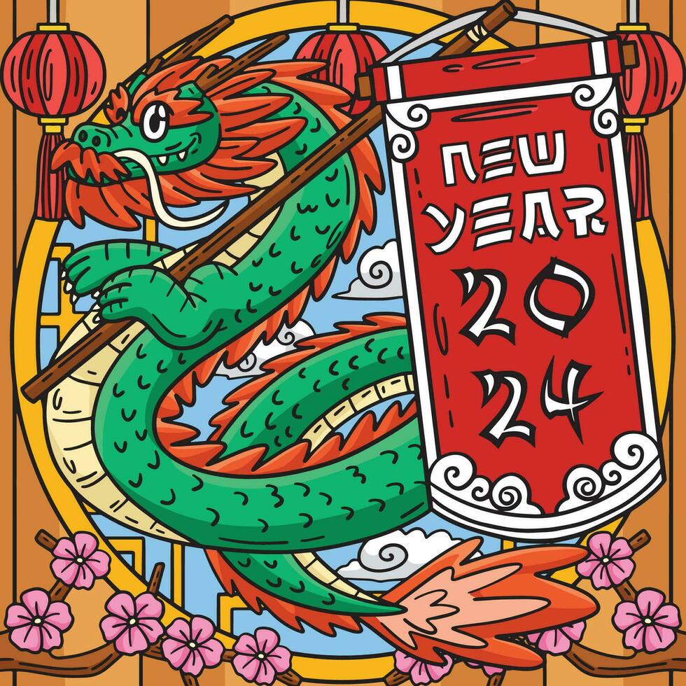Year of the Dragon New Year Banner 2024 Colored vector