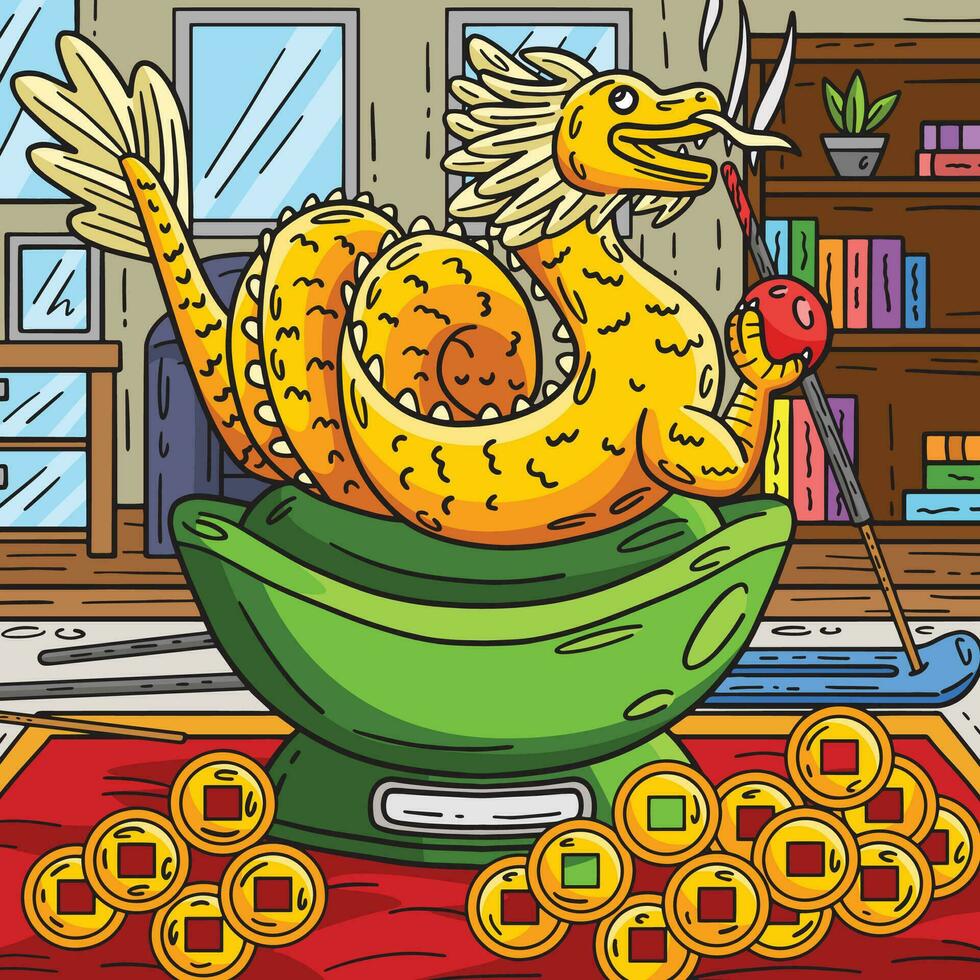 Year of the Dragon Feng Shui Dragon Colored vector