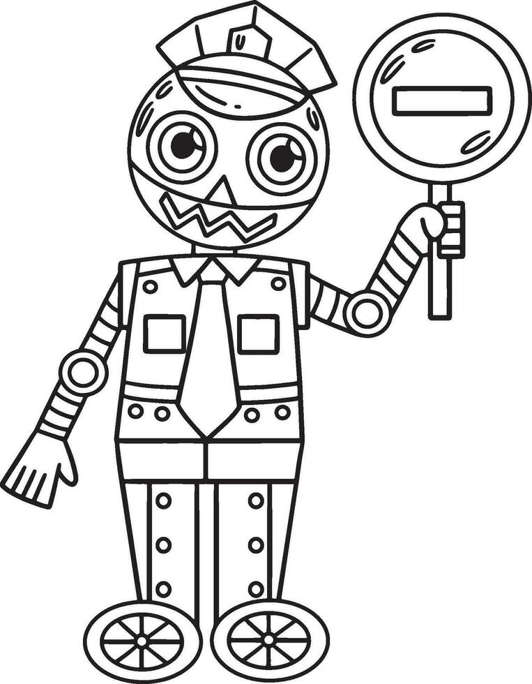 Security Guard Robot Isolated Coloring Page vector