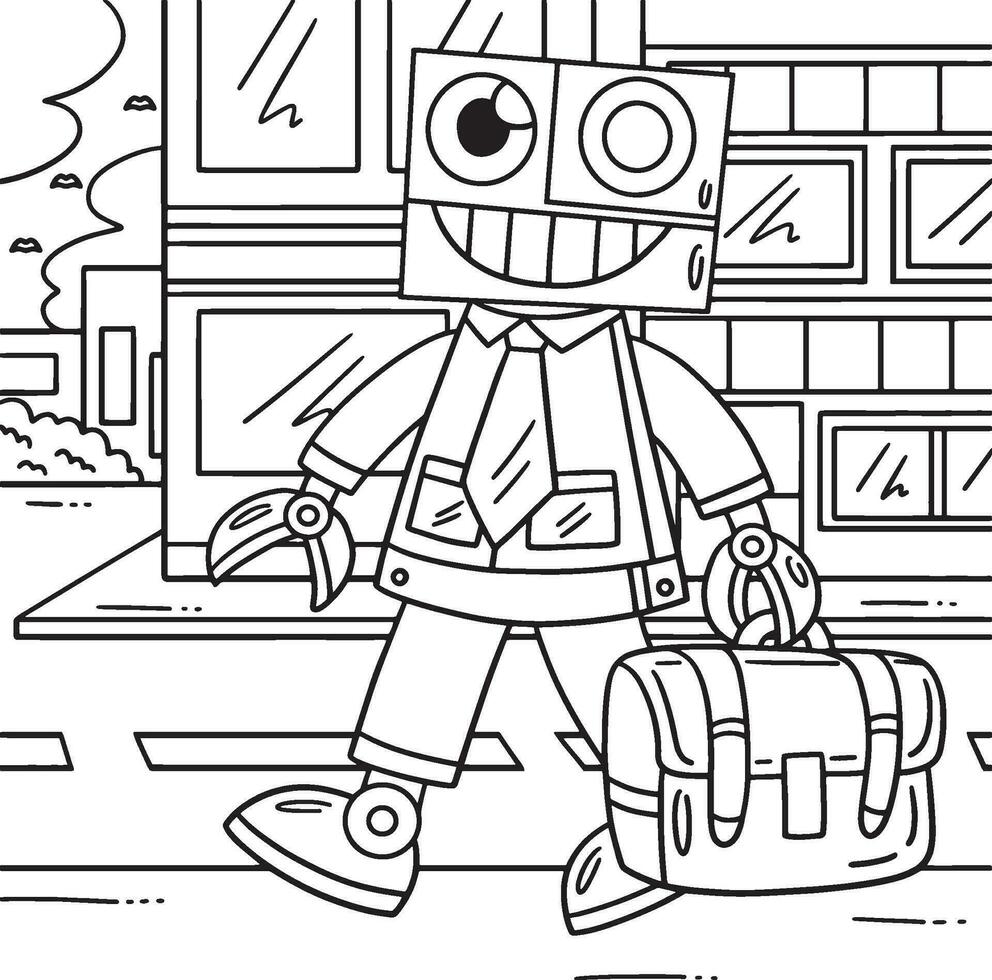 robot en traje y maletín colorante página para niños vector