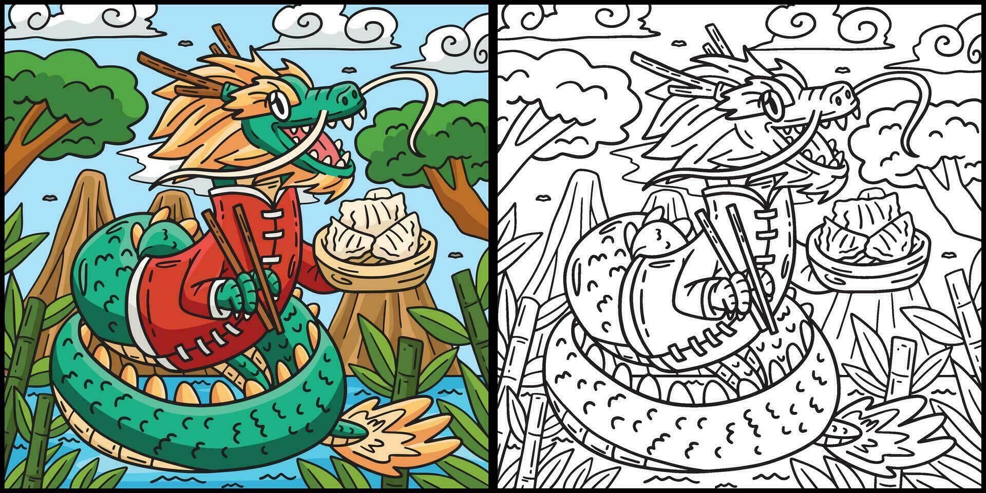 Year of the Dragon Eating Dumplings Illustration vector