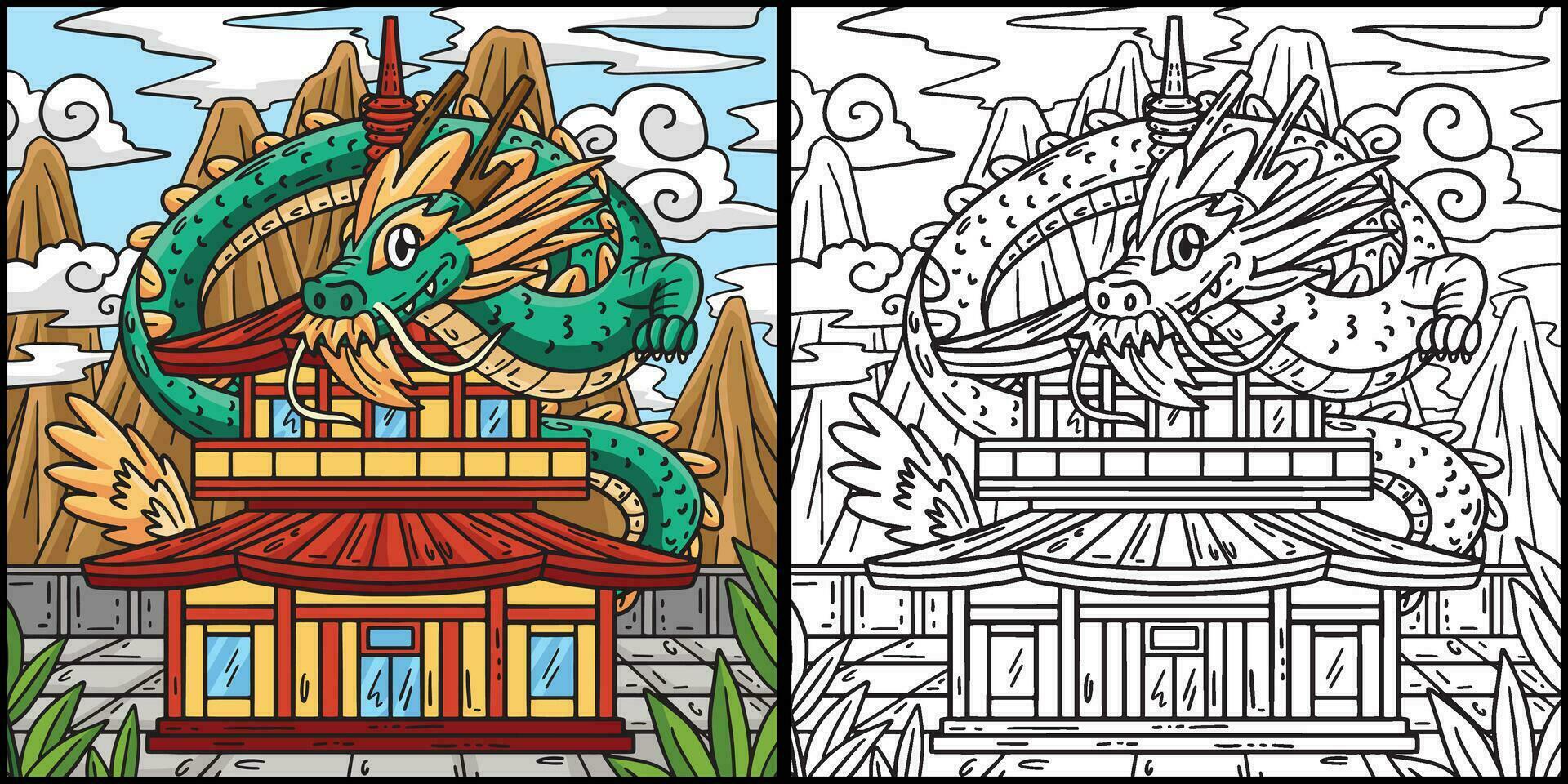 Year of the Dragon Dragon and Pagoda Illustration vector