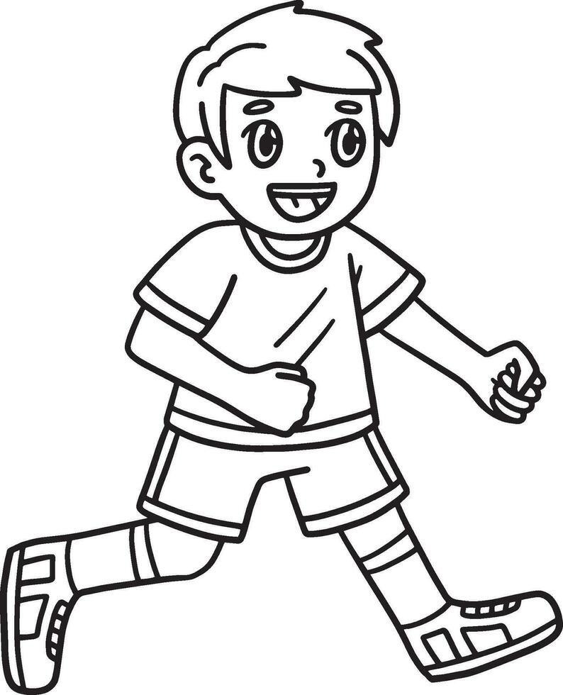 Happy Boy Walking Isolated Coloring Page for Kids vector