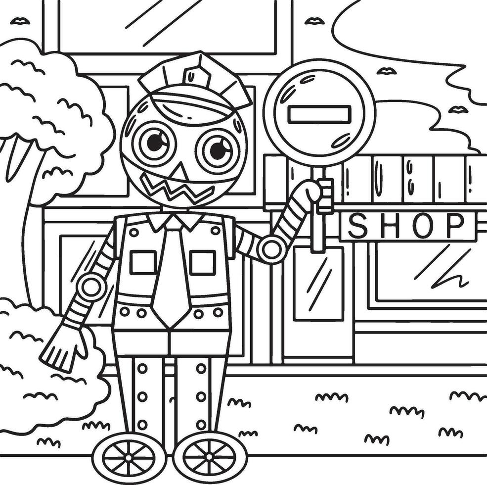 Security Guard Robot Coloring Page for Kids vector