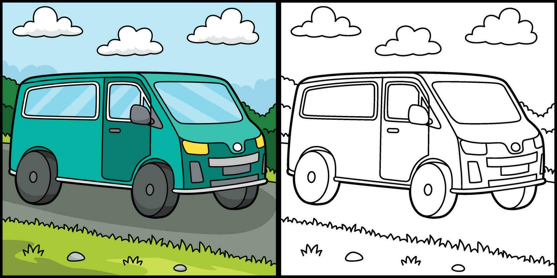 Van Vehicle Coloring Page Colored Illustration vector