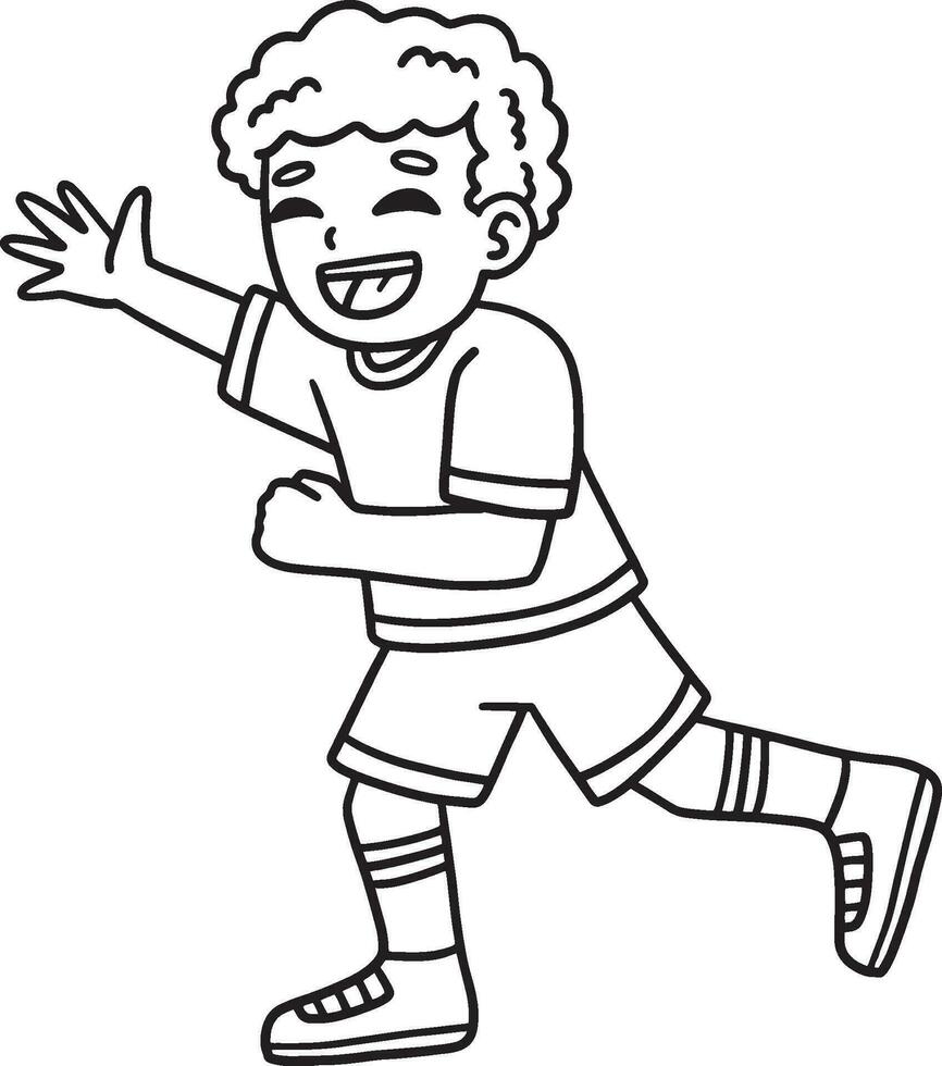 Happy Boy Running Isolated Coloring Page for Kids vector