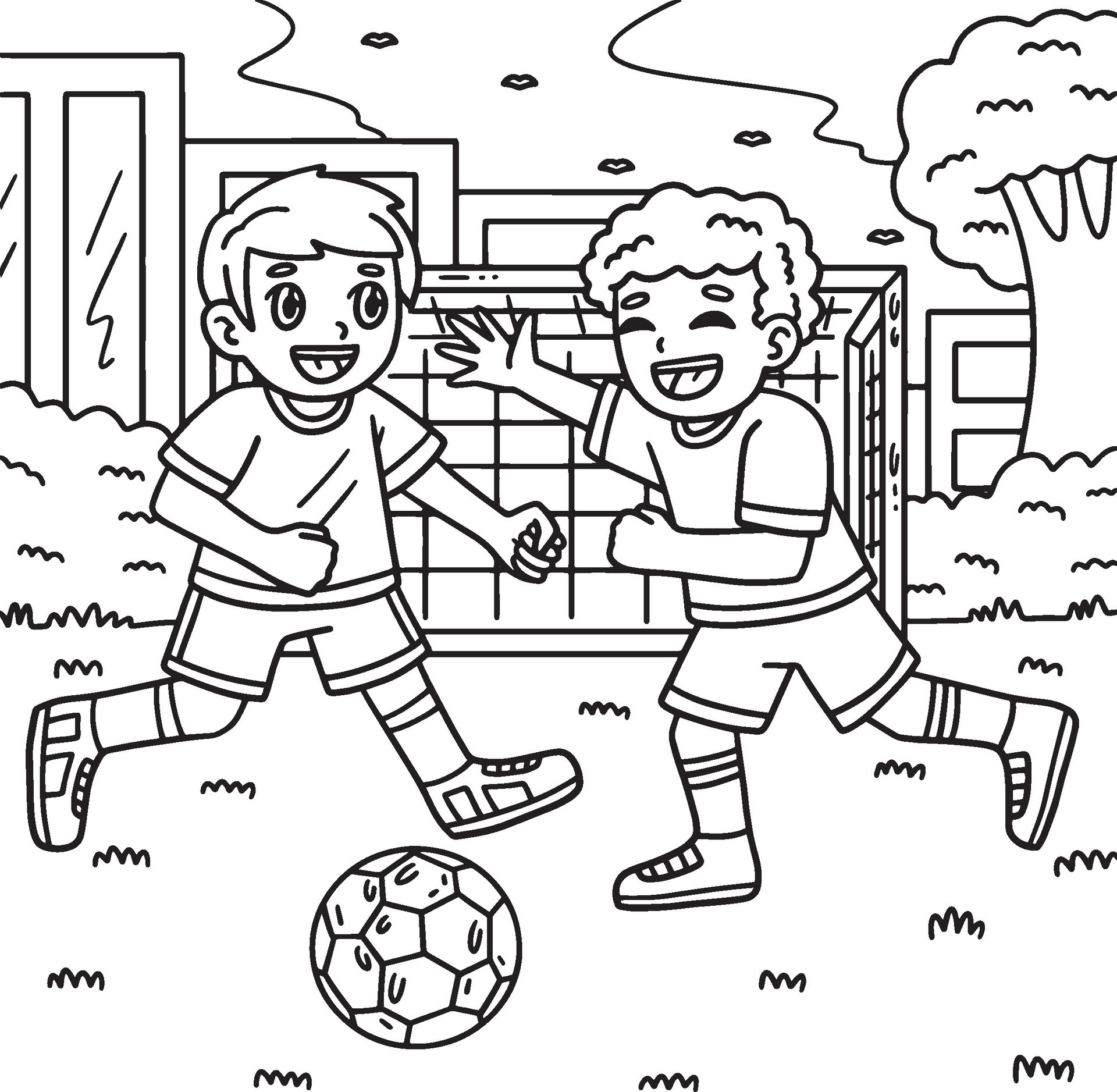 Kids Playing Soccer Coloring Page for Kids 34328660 Vector Art at Vecteezy