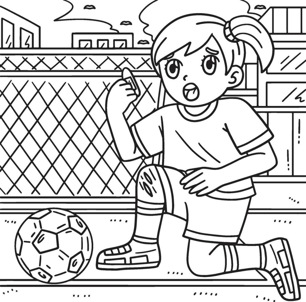 Girl with Soccer Ball and Injured Knee Coloring vector