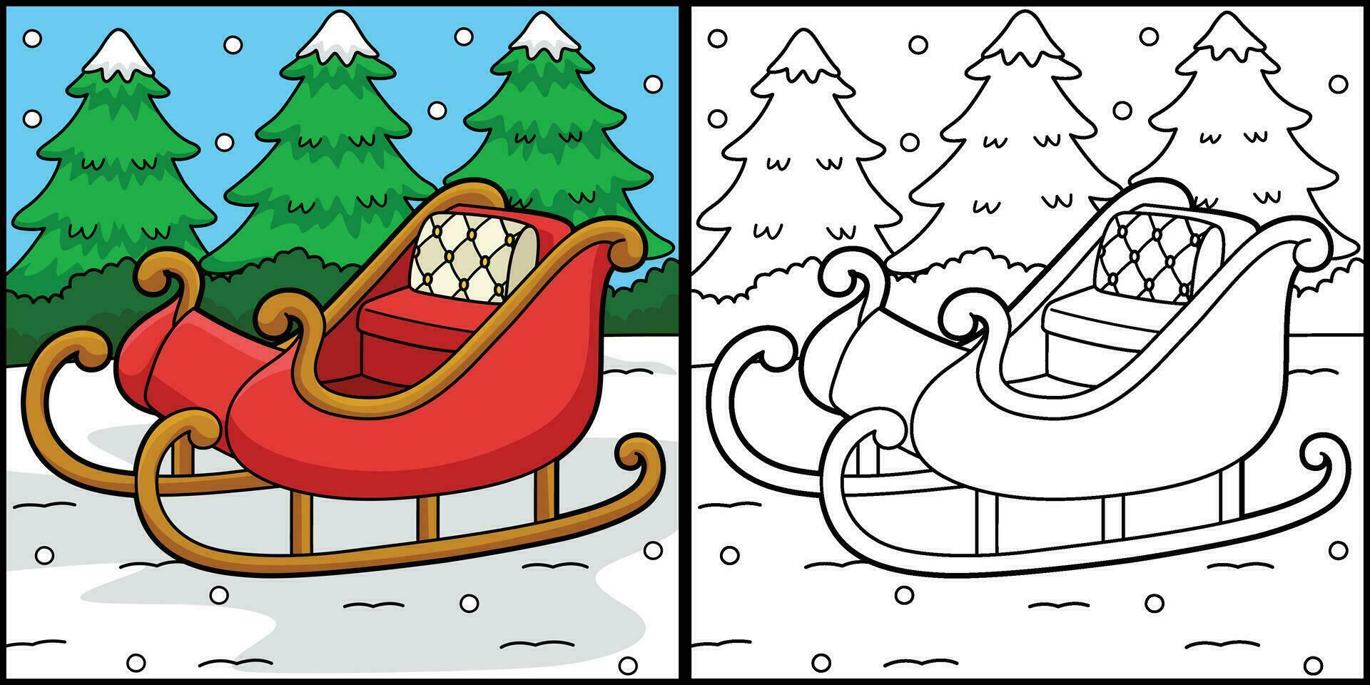 Sleigh Vehicle Coloring Page Colored Illustration vector