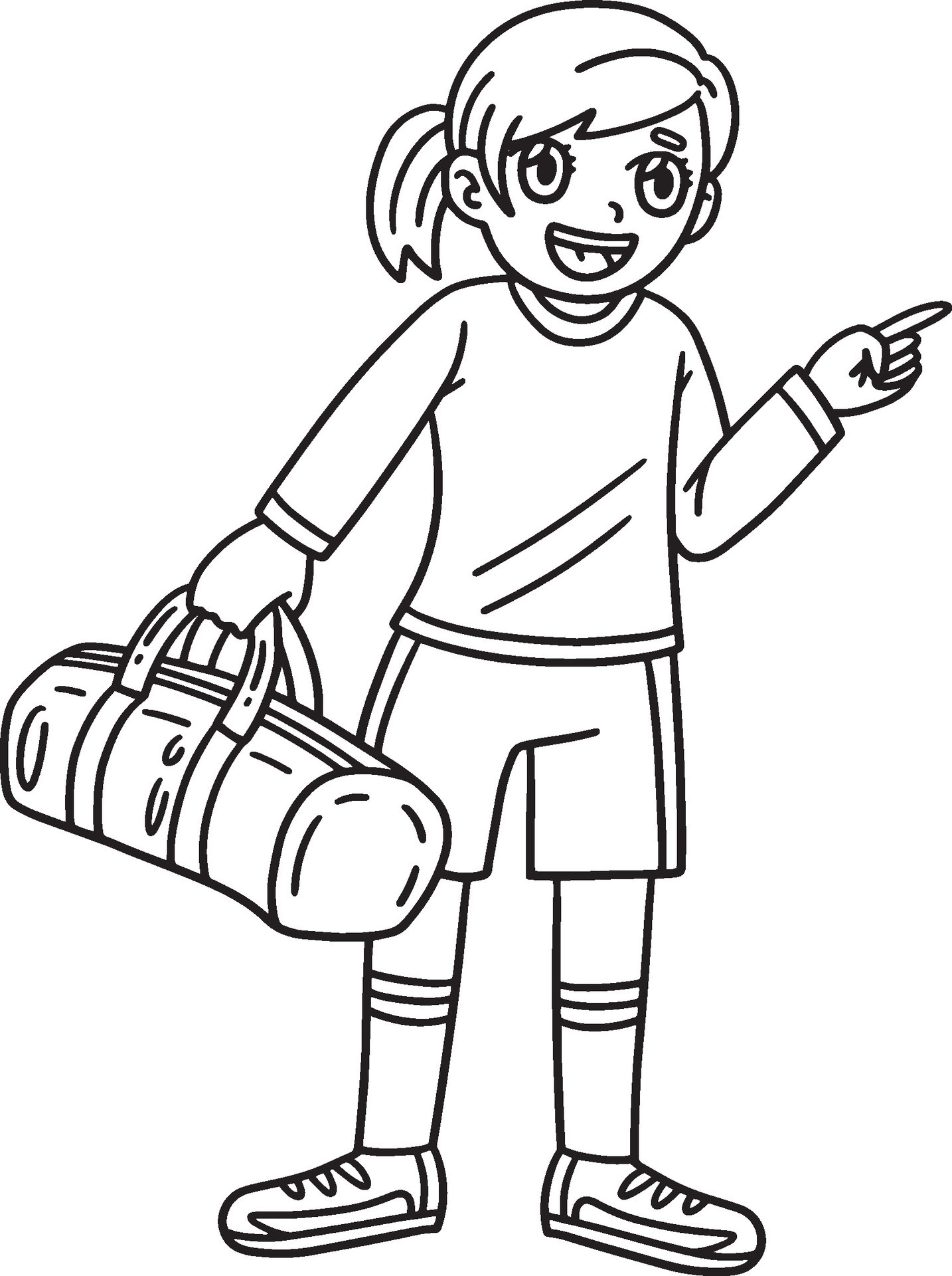 Girl with Soccer Bag Isolated Coloring Page 34328674 Vector Art at Vecteezy
