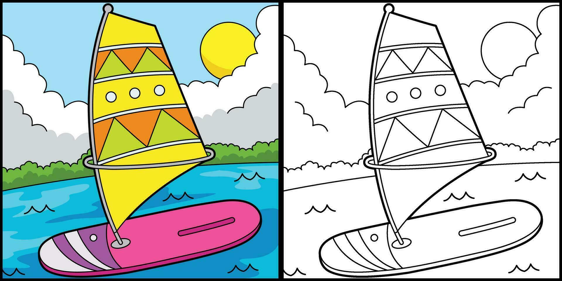 Windsurfer Coloring Page Colored Illustration vector
