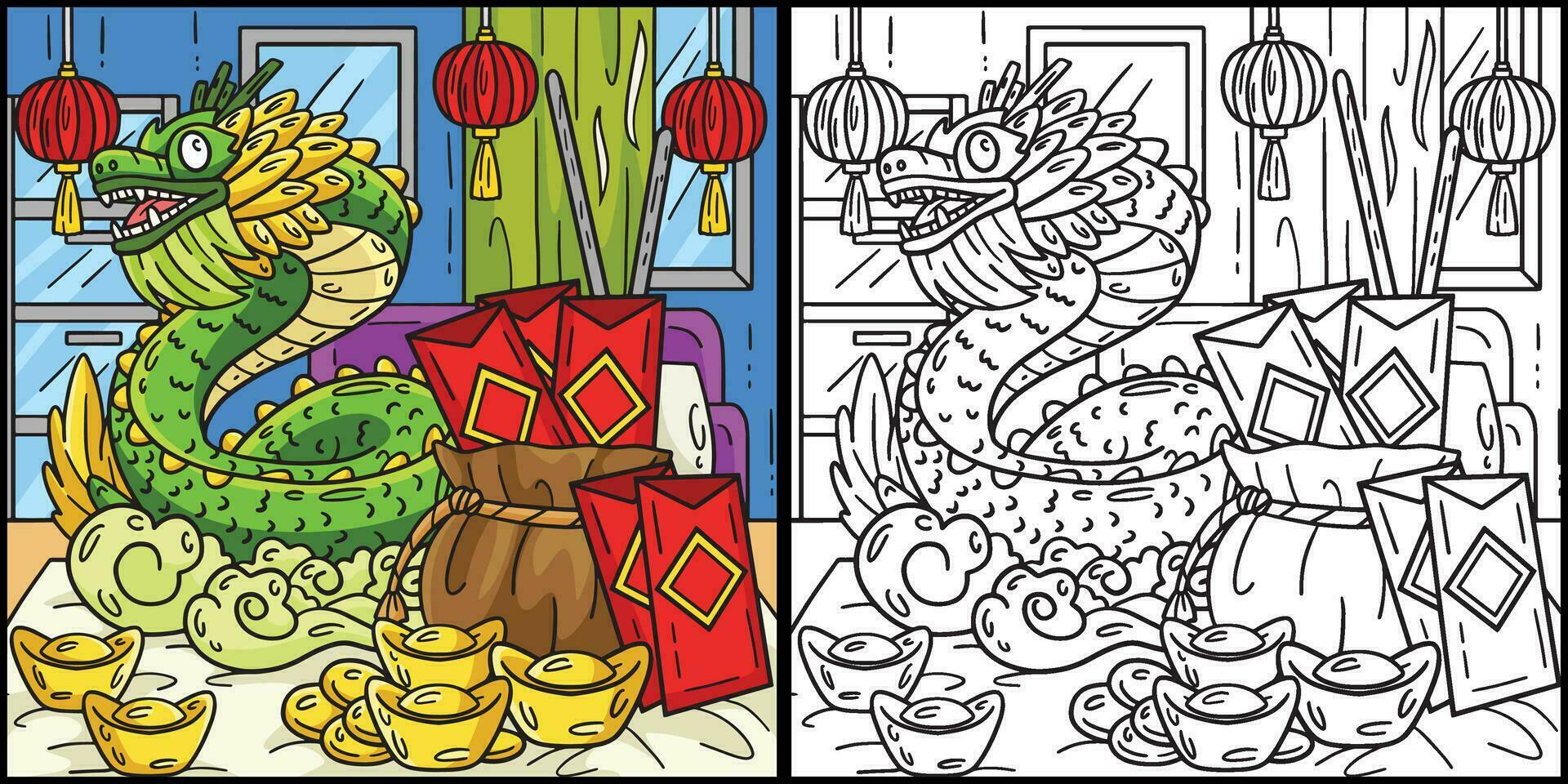 Year of the Dragon Statue and Angpao Illustration vector