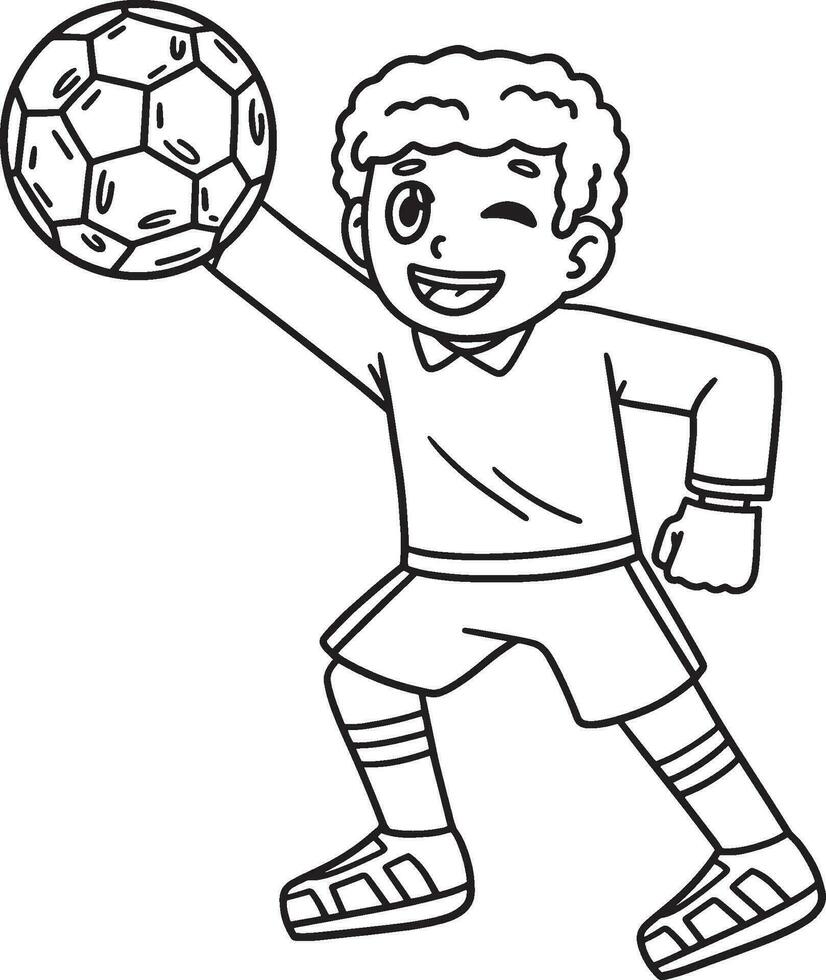 Soccer Boy Goal Keeper Isolated Coloring Page vector
