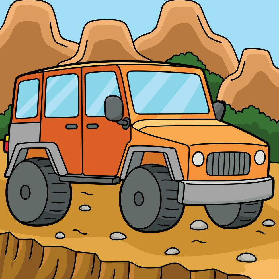 Off Road Vehicle Colored Cartoon Illustration vector