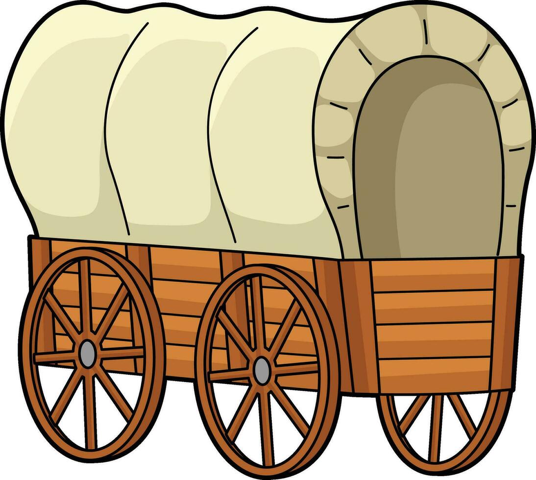 Wagon Vehicle Cartoon Colored Clipart Illustration vector