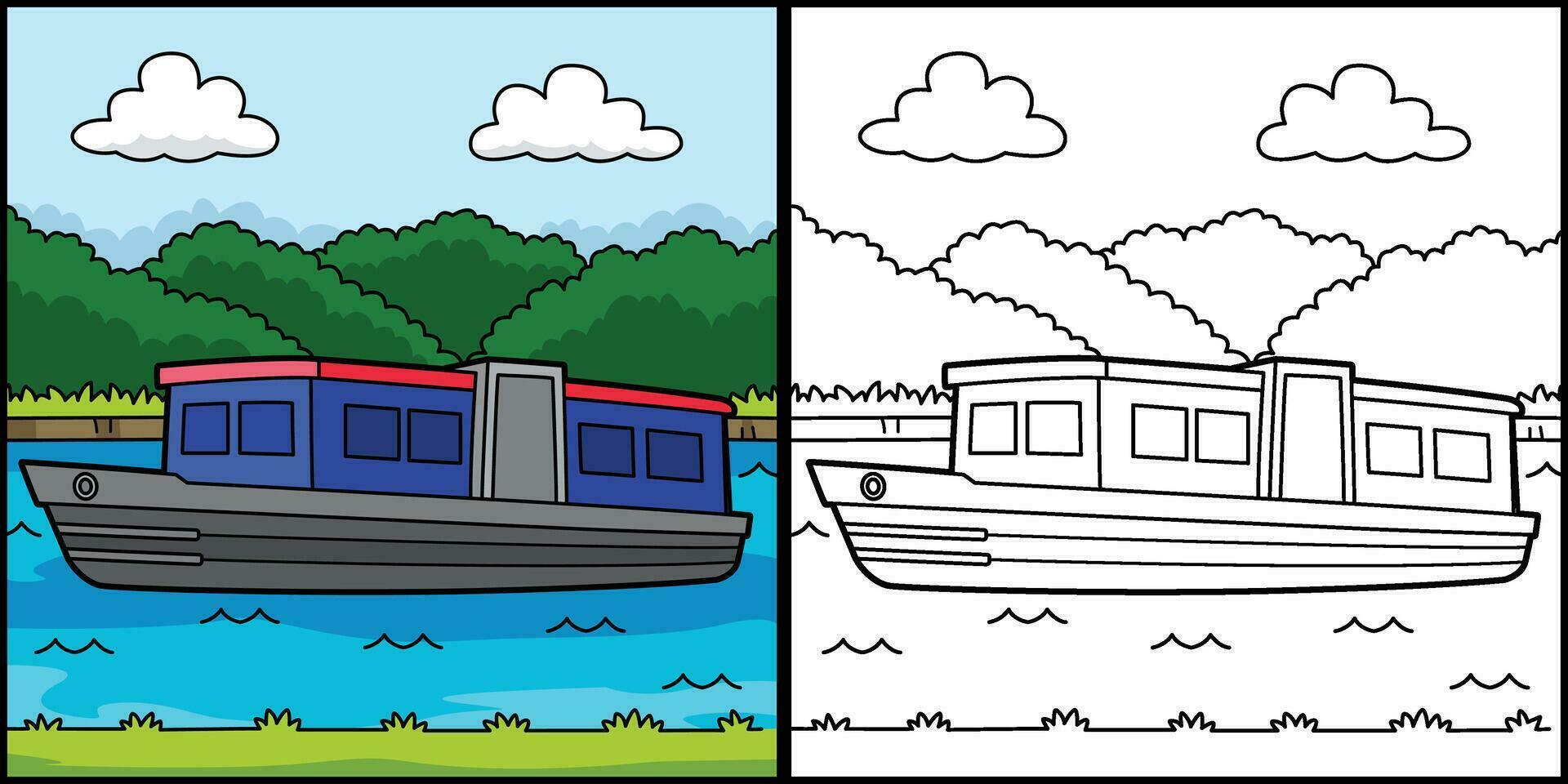 Narrowboat Coloring Page Colored Illustration vector